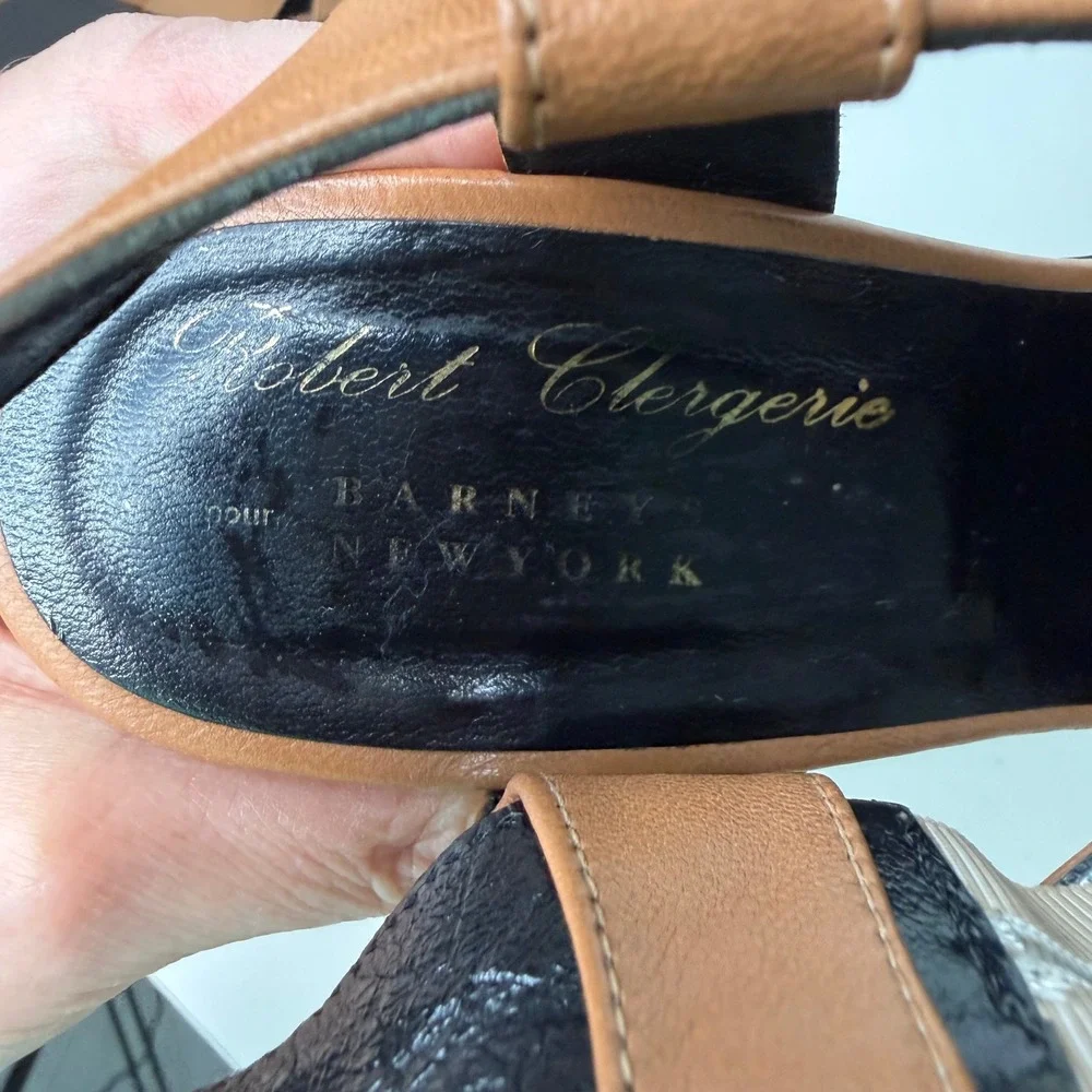Robert Clergerie Wedge Sandals‎ Tan Leather Platform Architectural 39.5 FR/9US